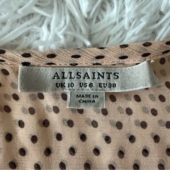 All Saints Draped Chiffon Polka Dot Penny Long Sleeve Blouse Size 6 - Picture 7 of 7